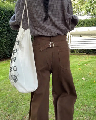 Back buckle cotton pants