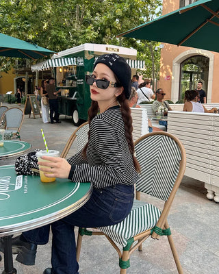 Striped round neck cardigan