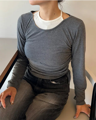 Halter neck layered shirring t-shirt