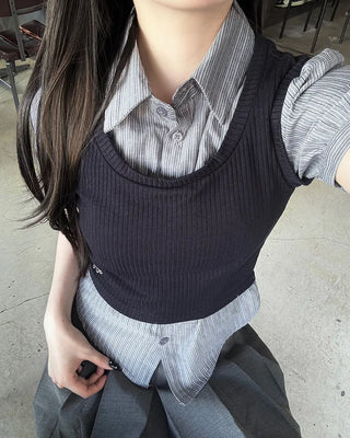 Knit bustier layered shirt