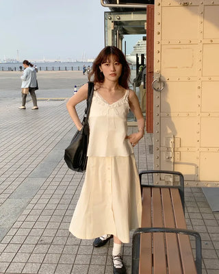 Button-up flared midi skirt