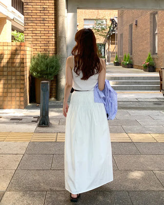 Shirred waist long skirt