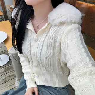 Fur cropped cardigan