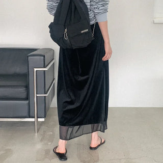 Velvet layered long skirt