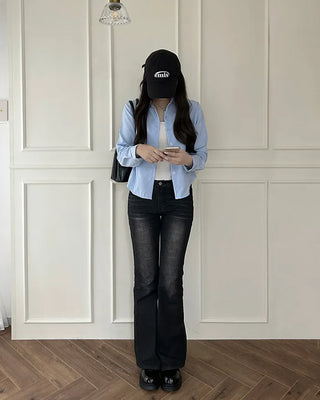 Crop Basic Long Sleeve Shirt