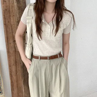 Linen ribbed button knit