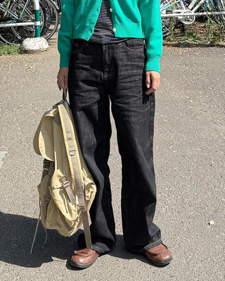 Non-faded wide denim pants