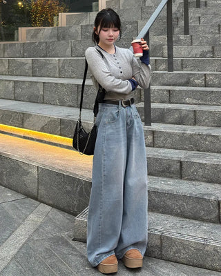 Oversized wide-leg denim pants