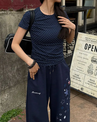 Simple polka dot short-sleeved T-shirt