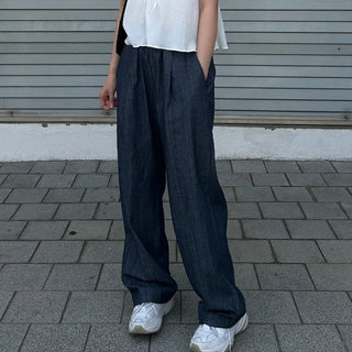 Denim linen wide-leg pants