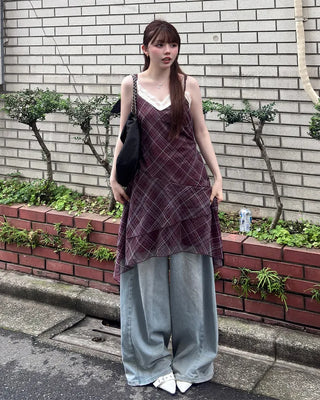 Asymmetrical check camisole dress