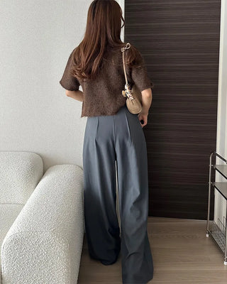 High-waisted, pleated long wide slacks