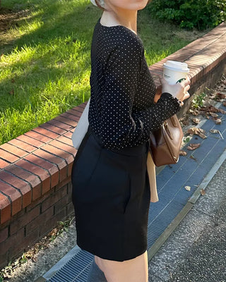 Scalloped Cuff Dot Long T-Shirt