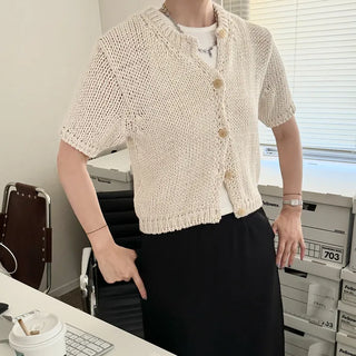 Short-sleeved knit cardigan