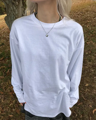 Plain slit long-sleeved T-shirt