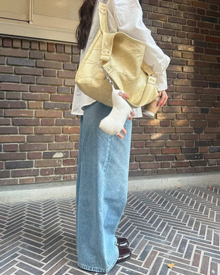 Asymmetrical wide-leg denim pants