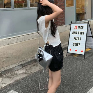 Chain Silver Bucket Bag Backpack