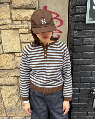 Striped Henley Neck Knit