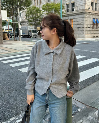 Loose-fit color knit cardigan