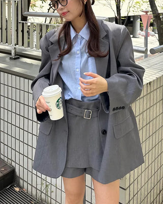 Flap pocket jacket & mini skirt set