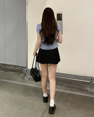 Front shirred short-sleeved shirt