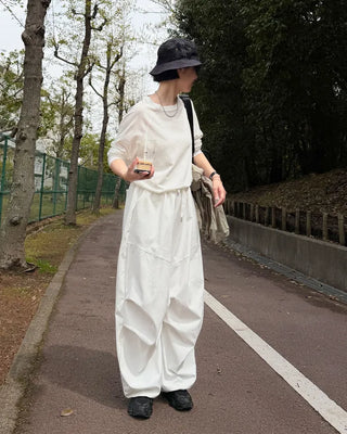 Elastic waist parachute pants