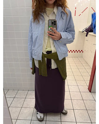 High-neck striped pattern blouson