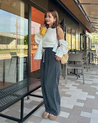 Striped wide-leg easy pants
