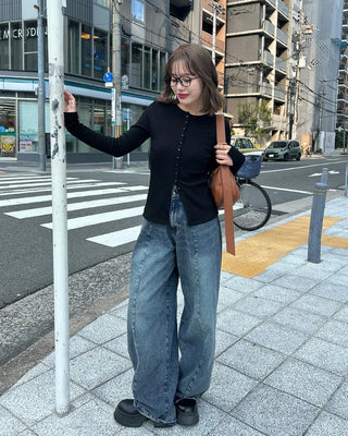 Round neck long-sleeve cardigan