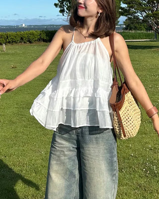 Frilled hem chiffon blouse