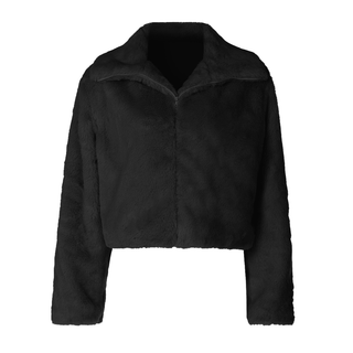 Turnover collar long sleeve fluffy zip-up top