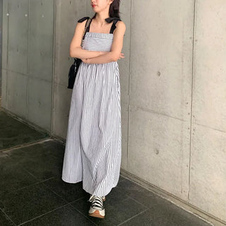 Ribbon strap striped dress