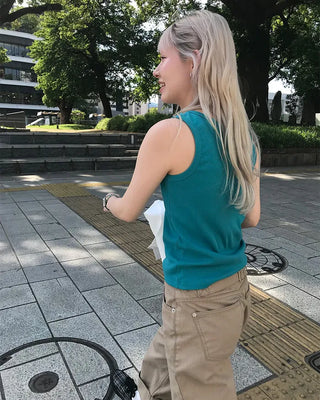 Jewel neck ribbed camisole