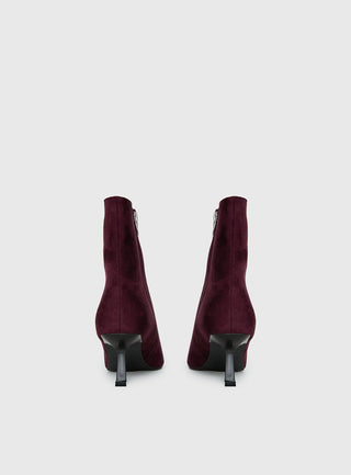 Serene Faux Suede Pointed Toe Ankle Boots Burgundy