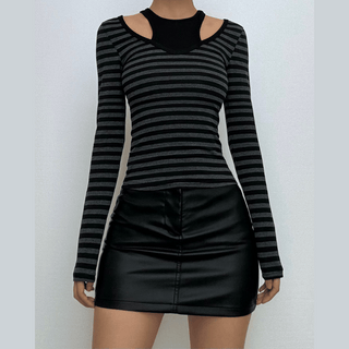 Striped long sleeve knitted patchwork top