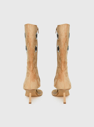 Situationship Eyelet Open Toe Heels Tan