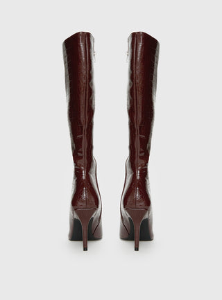Alexx Knee High Boots Burgundy