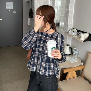 2-way check peplum blouse