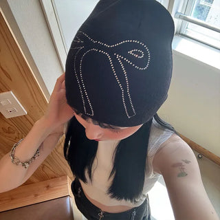 Ribbon detail knit hat