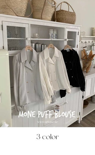 Monet Satin Shirred Collar Puff Blouse