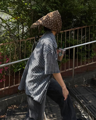 Modern check short-sleeved shirt
