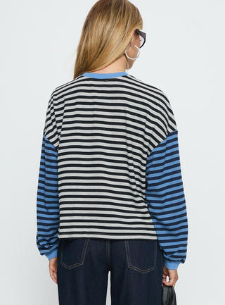 Taysha Long Sleeve Top Black  Grey Stripe
