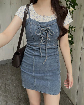 Corset denim mini dress