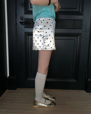Polka dot satin mini skirt