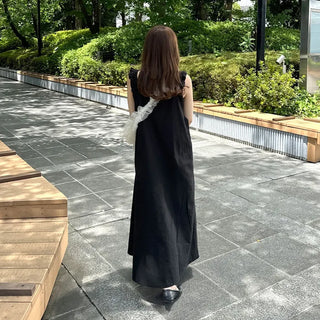 Shirred sleeveless long dress