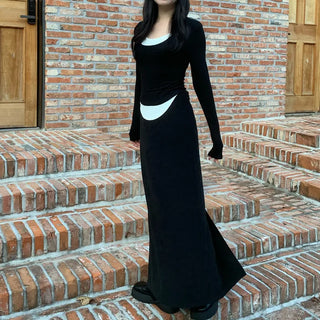 H-line back slit long skirt
