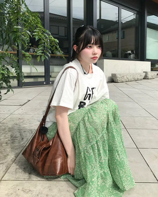 Floral lace tiered long skirt