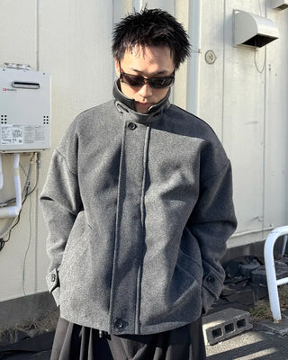 High-neck button-up half coat