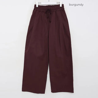 Cotton wide-leg long pants with elastic waistband