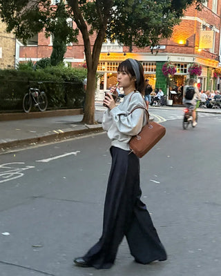 Denim Two-Pintuck Wide Pants